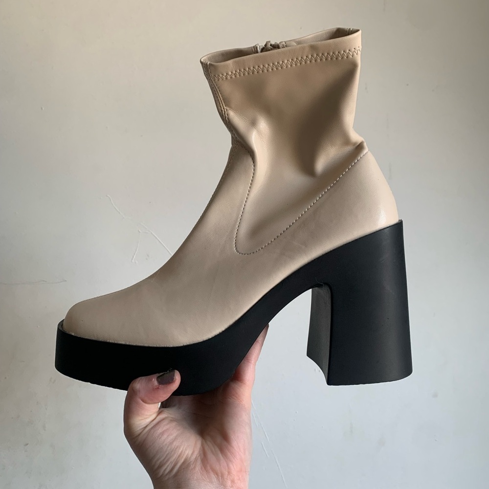 Cream Faux Leather Ankle Boots